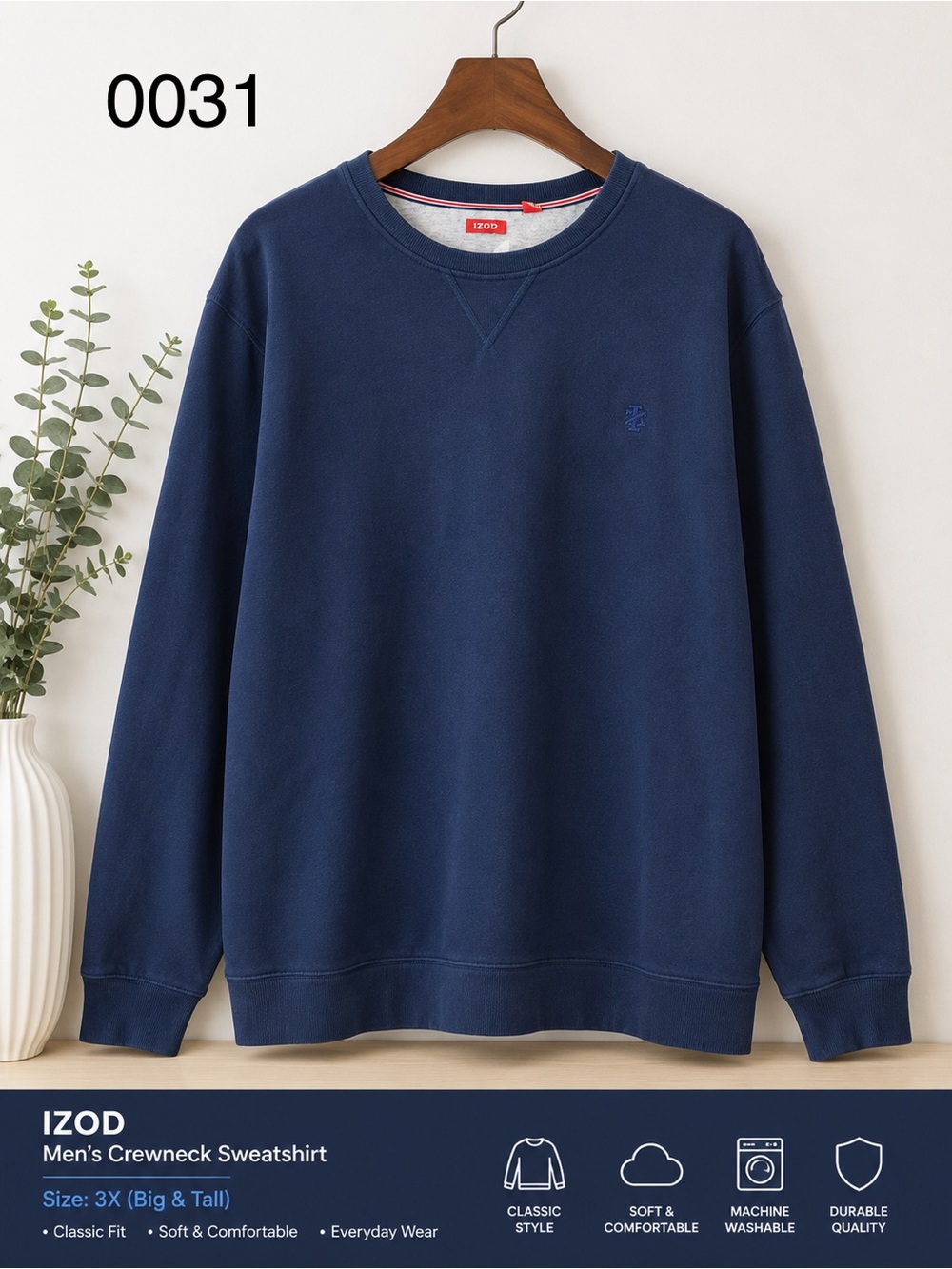 Izod Men's Navy Blue Crewneck Sweatshirt